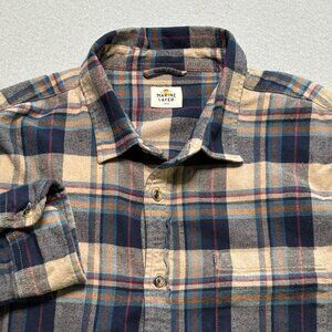 Marine Layer Plaid Casual Button Down Shirt - Blue and Tan